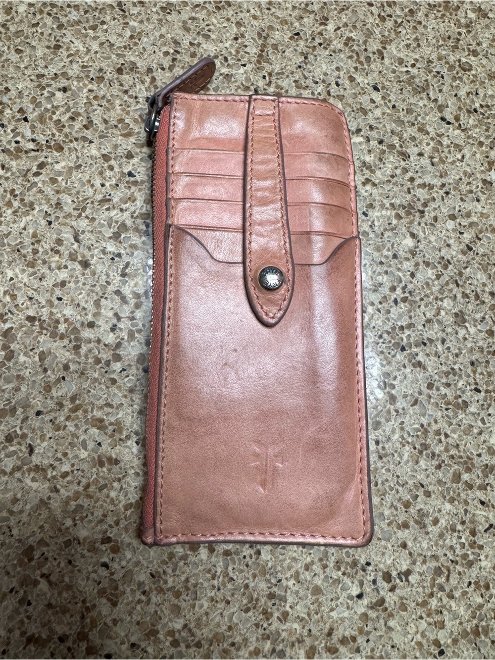 Frye Melissa Snap Leather Zip Card Wallet in Dusty Pink